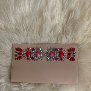 express cream sequined clutch bag